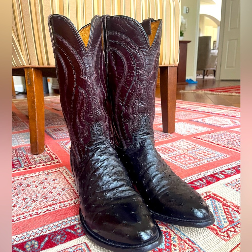 LUCCHESE® BOOTMAKER Men's Black Full Quill Ostrich Leather Boots 14D